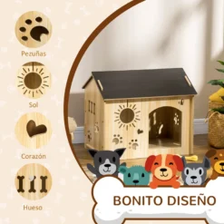 PawHut Caseta De Madera Para Perros Pequeños 69 Cm X 50 Cm X 58.5cm -Pet Tienda 5d3b45b31b2d43cab697e81b5a5fc2bc