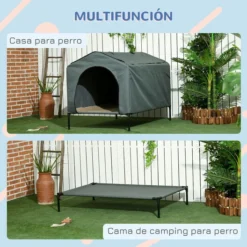 PawHut Caseta Para Perros Con Cubierta Exterior 130x85x95 Cm Cama Elevada Para Mascotas Con Cojín Y Ventanas De Malla Enrollable Para Perros Grandes Gris. 130 Cm X 85 Cm X 95 Cm -Pet Tienda 7d6423e8210143a4b7747319d7624f4c