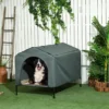 PawHut Caseta Para Perros Con Cubierta Exterior 130x85x95 Cm Cama Elevada Para Mascotas Con Cojín Y Ventanas De Malla Enrollable Para Perros Grandes Gris. 130 Cm X 85 Cm X 95 Cm